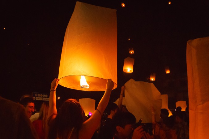 Lanterns on New Year's Eve near Thaphae Gate, Chiang Mai, Thailand