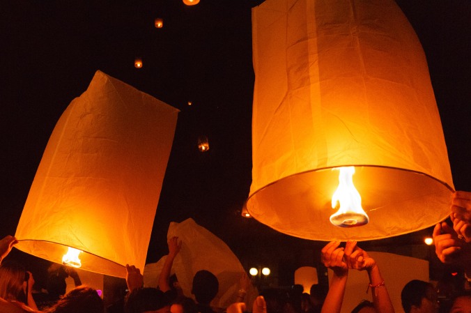 Lanterns on New Year's Eve near Thaphae Gate, Chiang Mai, Thailand